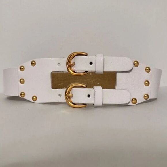 Via Spiga White and Gold Leather Belt with Studs - Size S - Picture 3 of 4